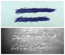 Top: Obliterated text Bottom: Text revealed using IR/IRL filters