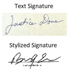 Top: Text Signature - Bottom: Stylized Signature Forensic Document Signature Types