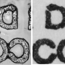 Left: Rubber stamp die contains damage to the letters
Right: Rubber stamp impression associated to stamp die due to agreement in the damage to letters