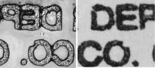 Left: Rubber stamp die contains damage to the letters
Right: Rubber stamp impression associated to stamp die due to agreement in the damage to letters