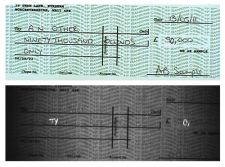 Top: Check for $90,000
Bottom: IR/IRL examination reveals the “0” after the “9” and the TY” in “NINETY” were added to the amount using a different pen