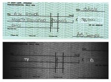 Top: Check for $90,000
Bottom: IR/IRL examination reveals the “0” after the “9” and the TY” in “NINETY” were added to the amount using a different pen